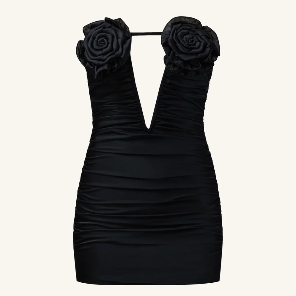 JW PEI Bailee Floral Applique And Ruched Tube Mini Dress - Black